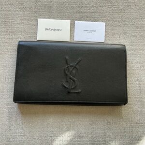 Saint Laurent Black Leather Envelope Clutch